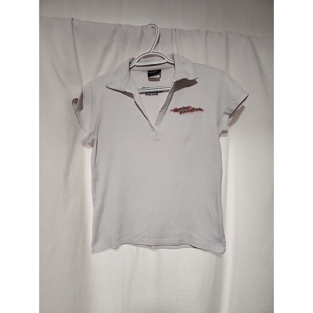 Harley-Davidson V Neck White Polo Short Sleeve Top Womens Size M
